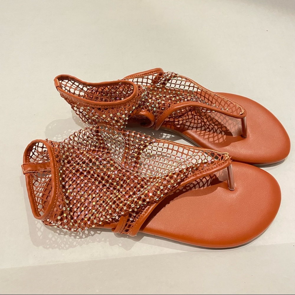 AZALEA WANG - Flat Mesh Flip-flops Rhinestone Sandals - Picture 9 of 9
